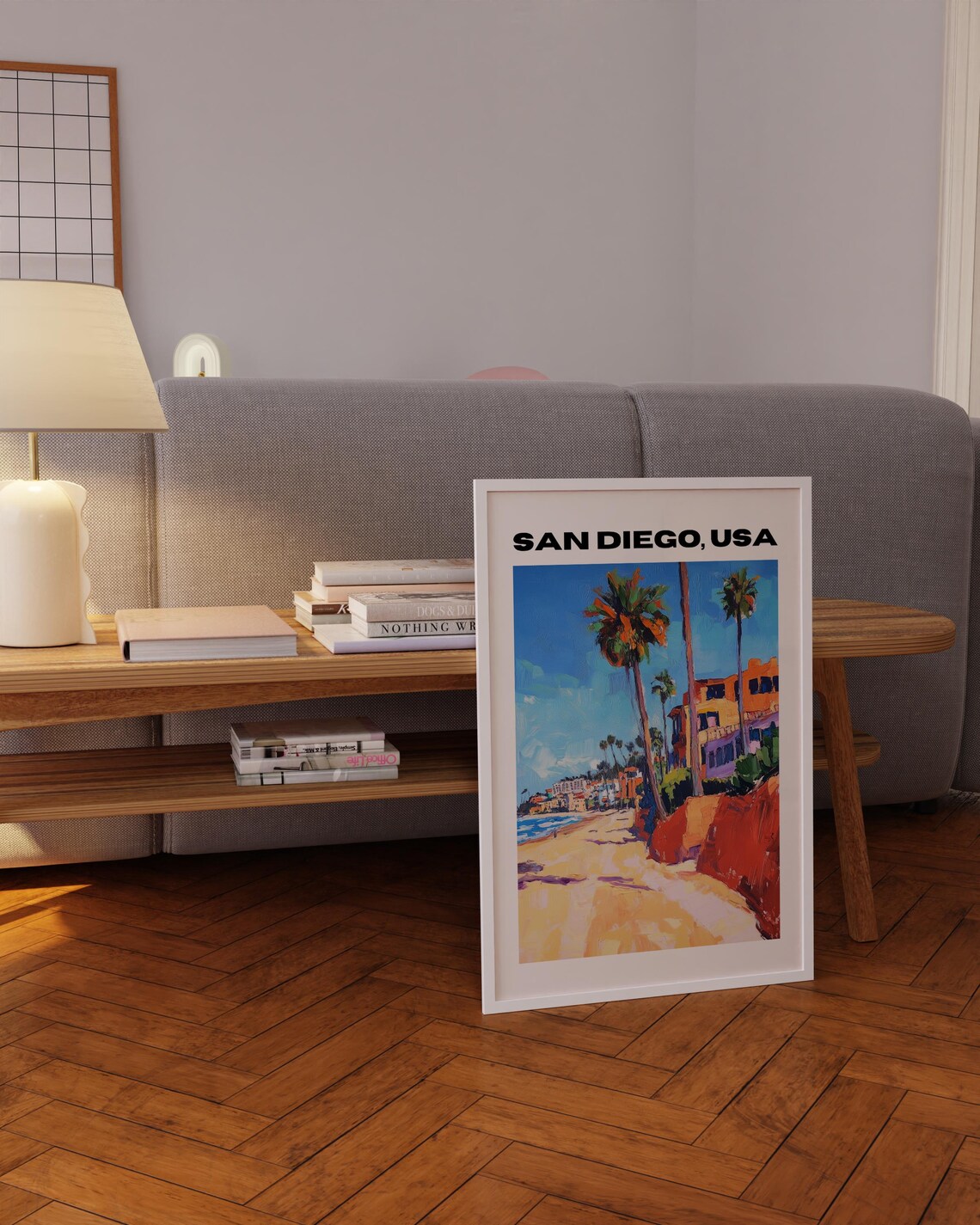 San Diego USA Colorful Beach Painting Palms Cliffs Travel Poster - Image 5