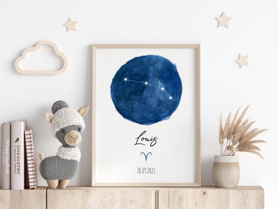 Personalized Zodiac Star Map Poster Aries Custom Astrology Gift Constellation Print Star Map Spiritual Poster Zodiac Sign Artwork