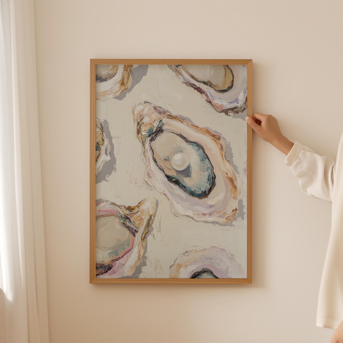 Vintage Oyster Art Print, Pearl Coastal Wall Decor
