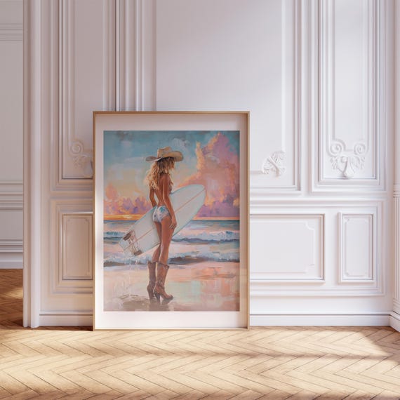 Coastal Cowgirl Poster And Surf Poster Coastal Or Ocean Print Retro Surf Poster Vintage Surf Poster For Above Couch Art Beach Decor