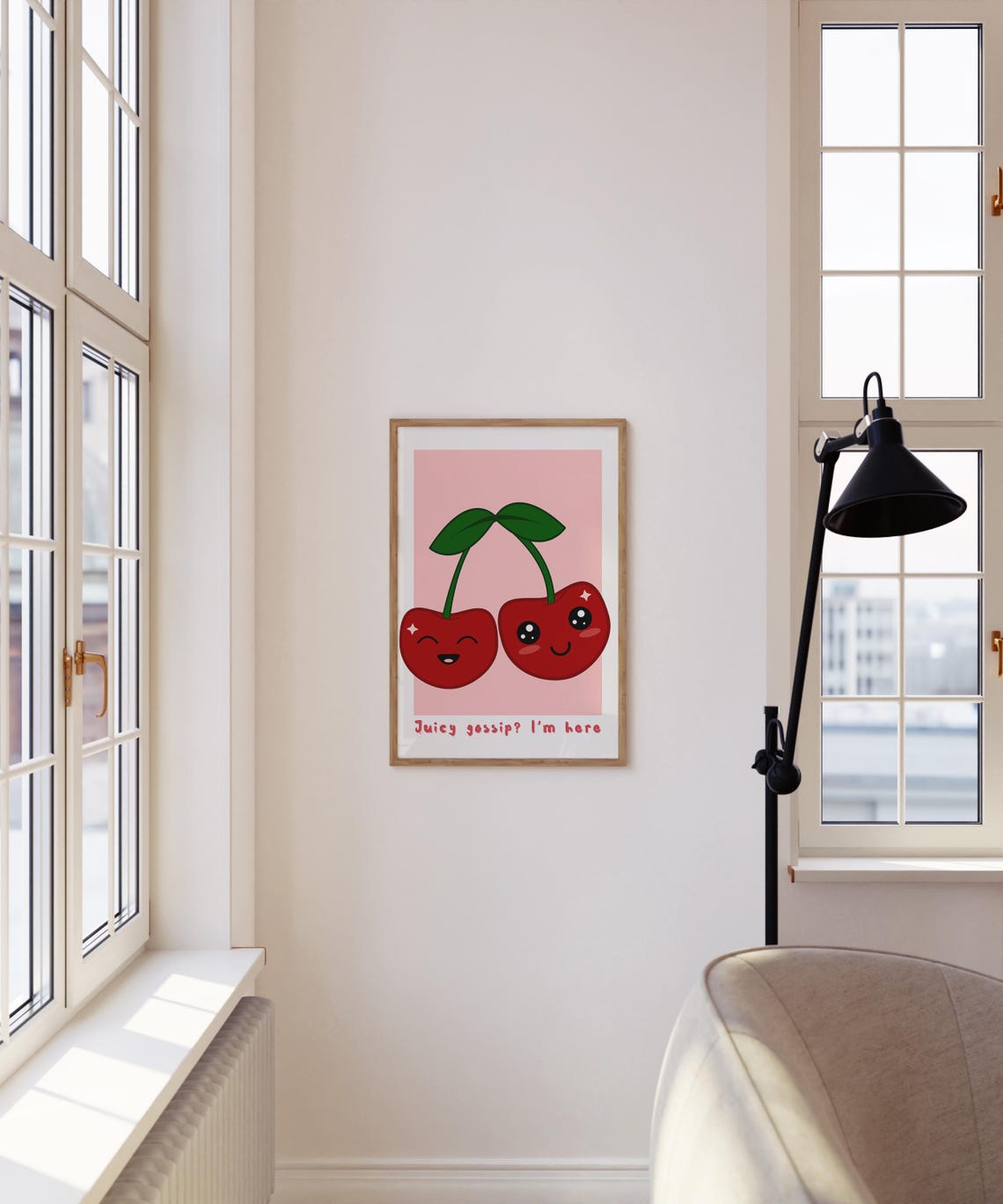 Juicy Gossip Kawaii Cherry Quote Poster Cute Smiling Fruit Art - Image 4