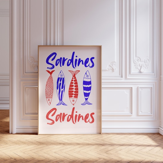 Sardine Poster Funky Fish Wall Art Dopamine Decor Oyster Fisherman Print Trendy Bathroom Prints Quote