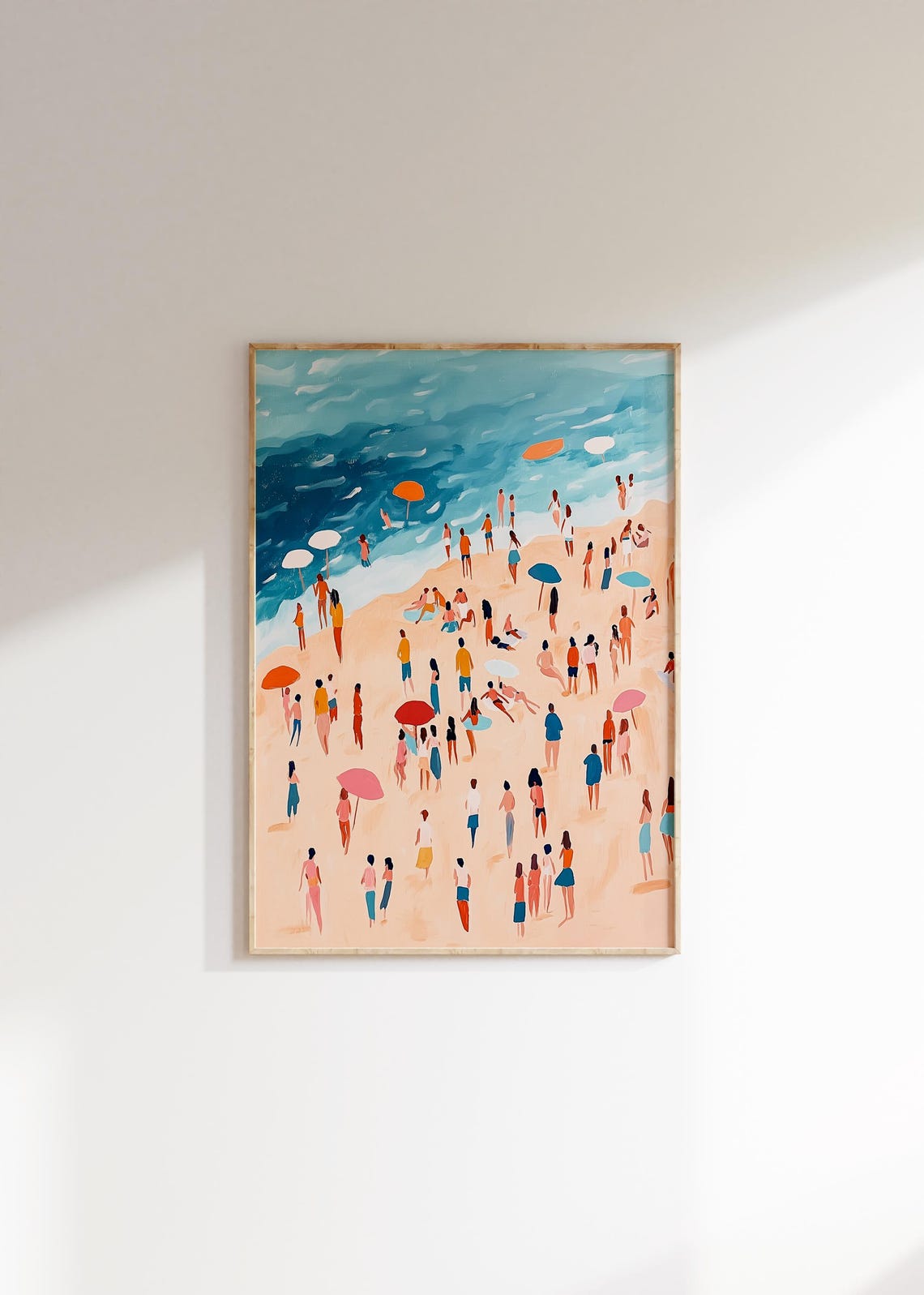 Peach Beach Crowd Umbrellas Summer Illustration Art Wall Poster - Image 4