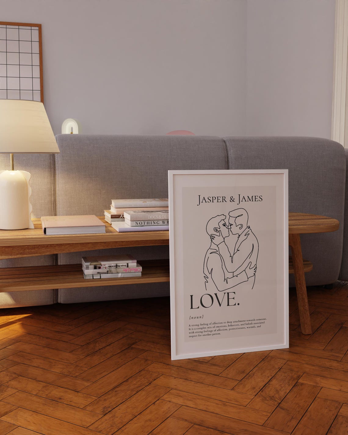 Personalized Gay Couple Love Definition Minimalist Line Art Poster - Image 5