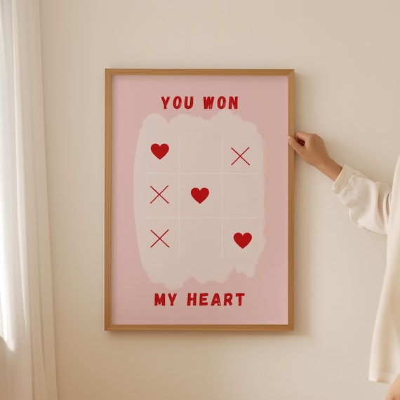 You Won My Heart Tic Tac Toe Game Pink Romantic Quote Poster