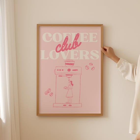 Pink Coffee Lovers Club Espresso Machine Preppy Kitchen Poster