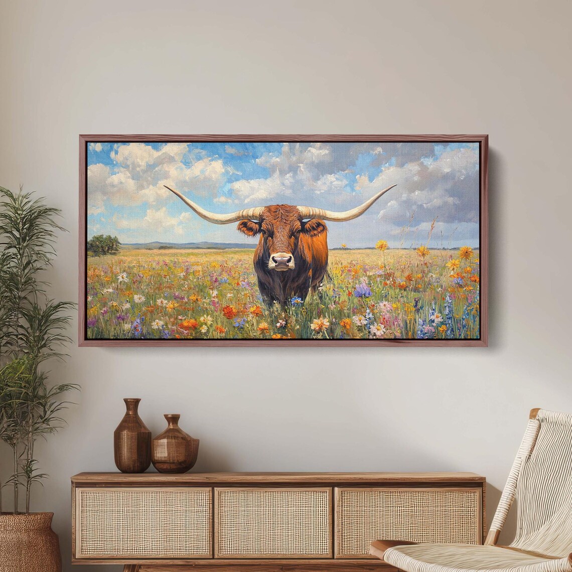 Texas Longhorn Cattle, Farmhouse Decor Art Print