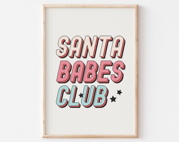 Santa Babes Club Retro Christmas Typography Holiday Party Poster