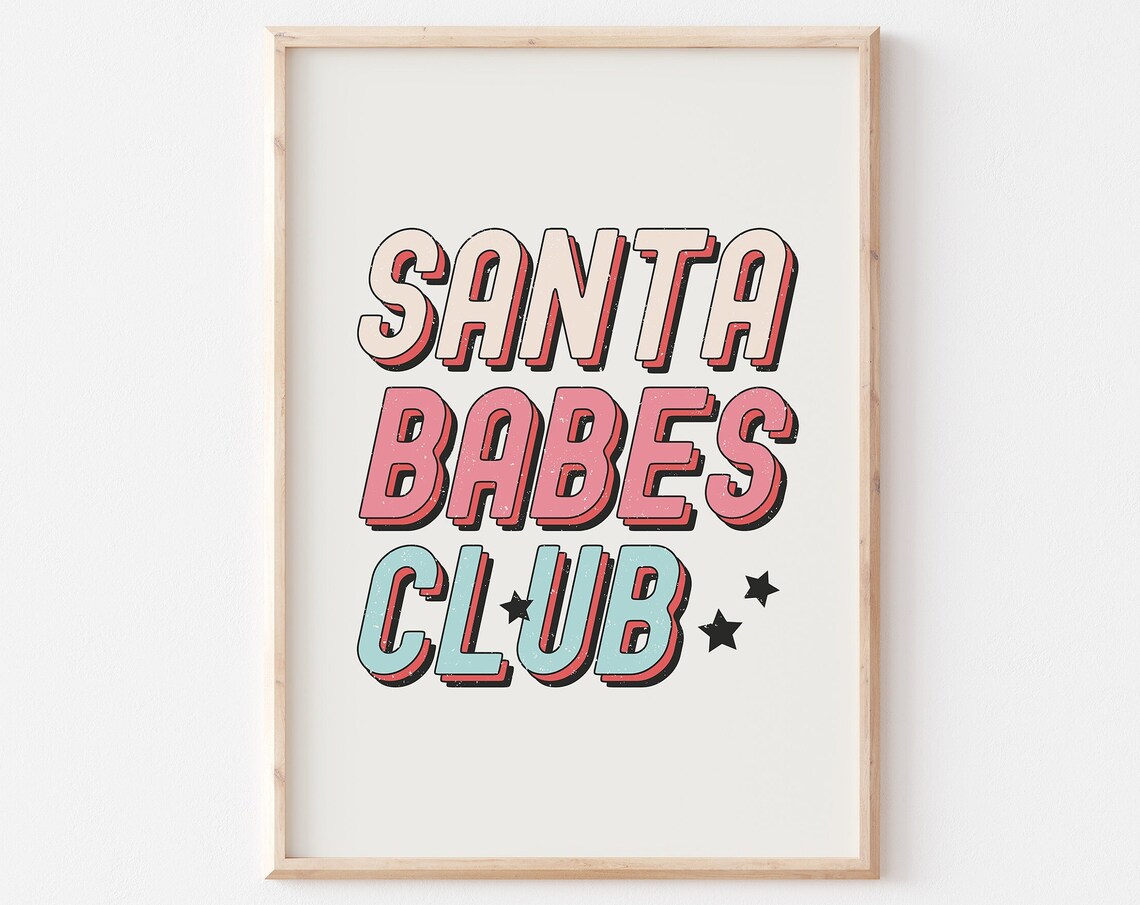 Santa Babes Club Retro Christmas Typography Holiday Party Poster
