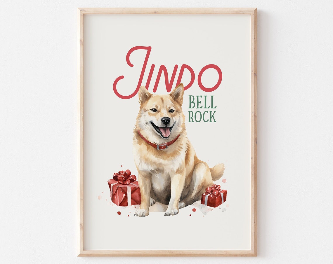 Jindo Bell Rock Christmas Pet Print Christmas Jindo Dog Christmas Dog Print Funny Dog Print Funny Christmas Decor Jindo Dog Painting
