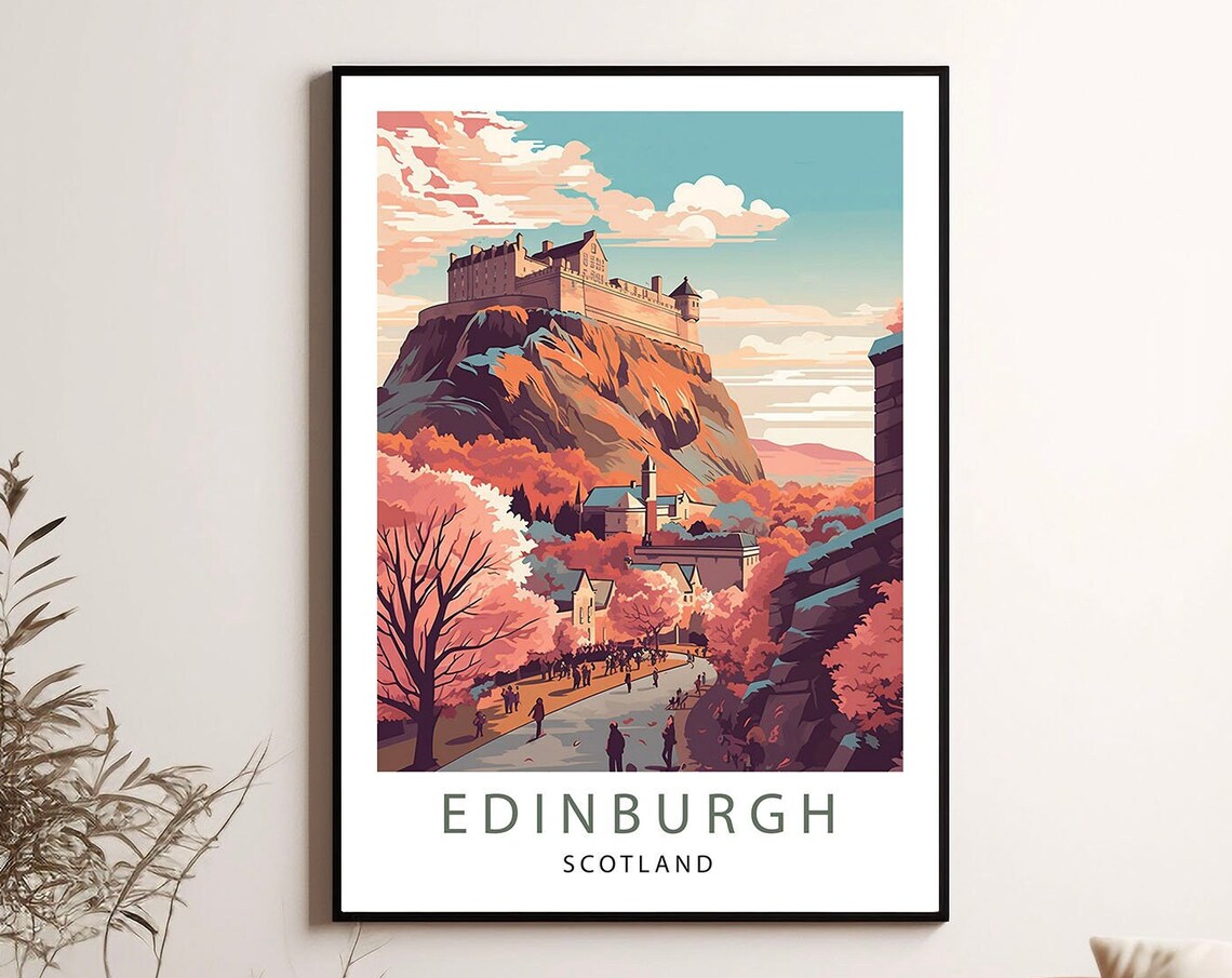 Edinburgh Scotland Poster of the Castle on the Rock in Autumn Colors