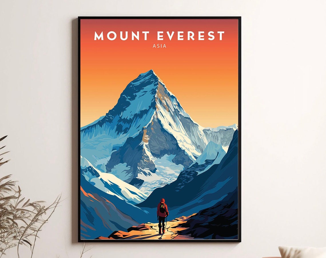 Mount Everest Poster Everest Wall Art Print Asia Poster Everest Travel Poster Minimalist Artwork Everest Gifts Asia Gifts