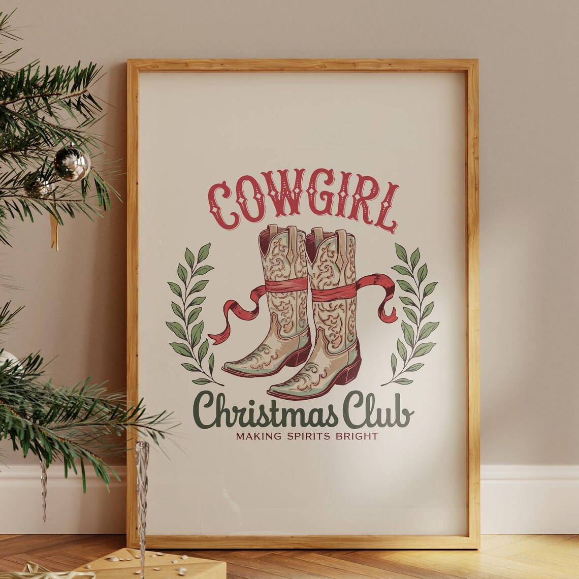 Cowgirl Christmas Club Western Boots Holiday Decor Art Poster - Image 3