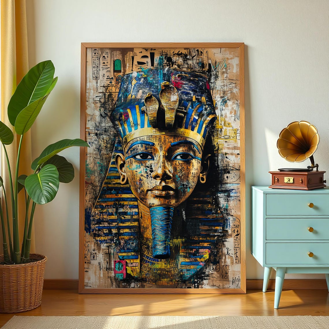 Tutankhamun Graffiti Style Pharaoh Egyptian Colorful Art Poster