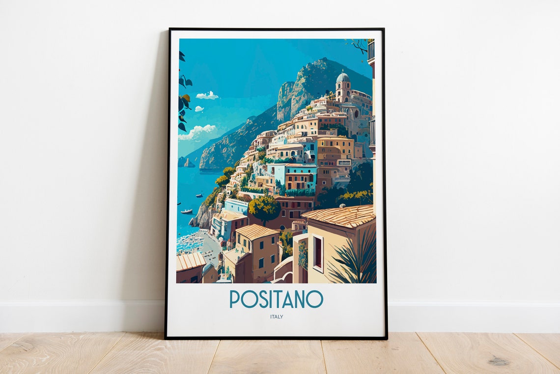 Positano Italy Travel Print Positano Italy Travel Poster Italian Travel Print Positano Retro Print Positano Village Travel Poster
