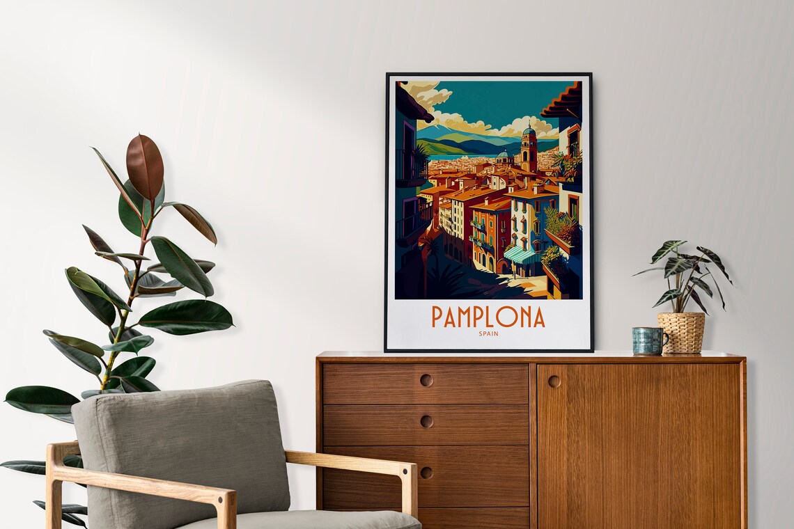Pamplona Spain Old Town Rooftops Church Towers Travel Poster - Image 4