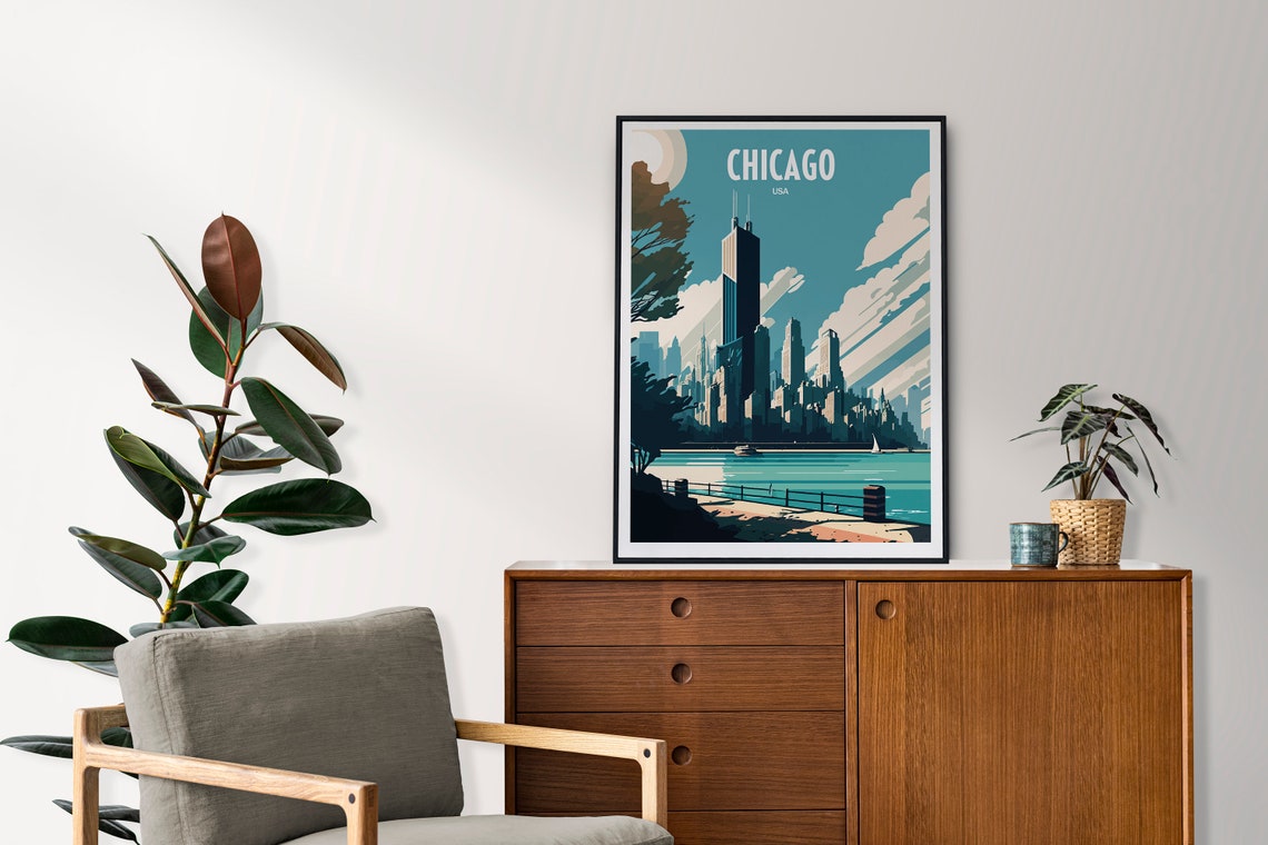 Chicago Skyline Stylized Blue Skyscraper Illustration Wall Art - Image 5