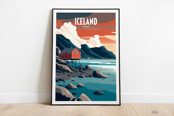 Iceland Reykjavik Travel Poster, Europe Wall Art