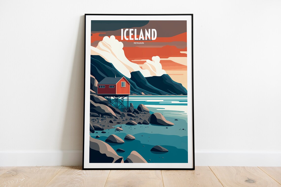Iceland Reykjavik Travel Poster, Europe Wall Art