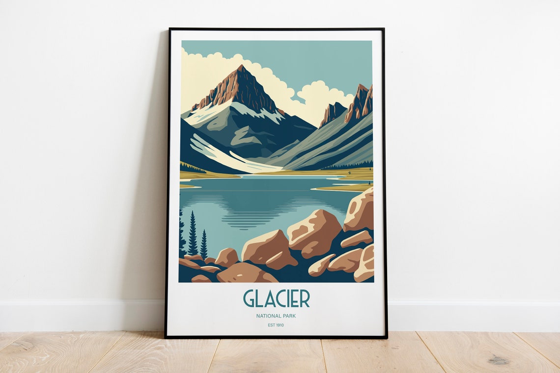 Glacier National Park Travel Print National Park Travel Art Glacier Travel Print Usa National Park Glacier Travel Poster