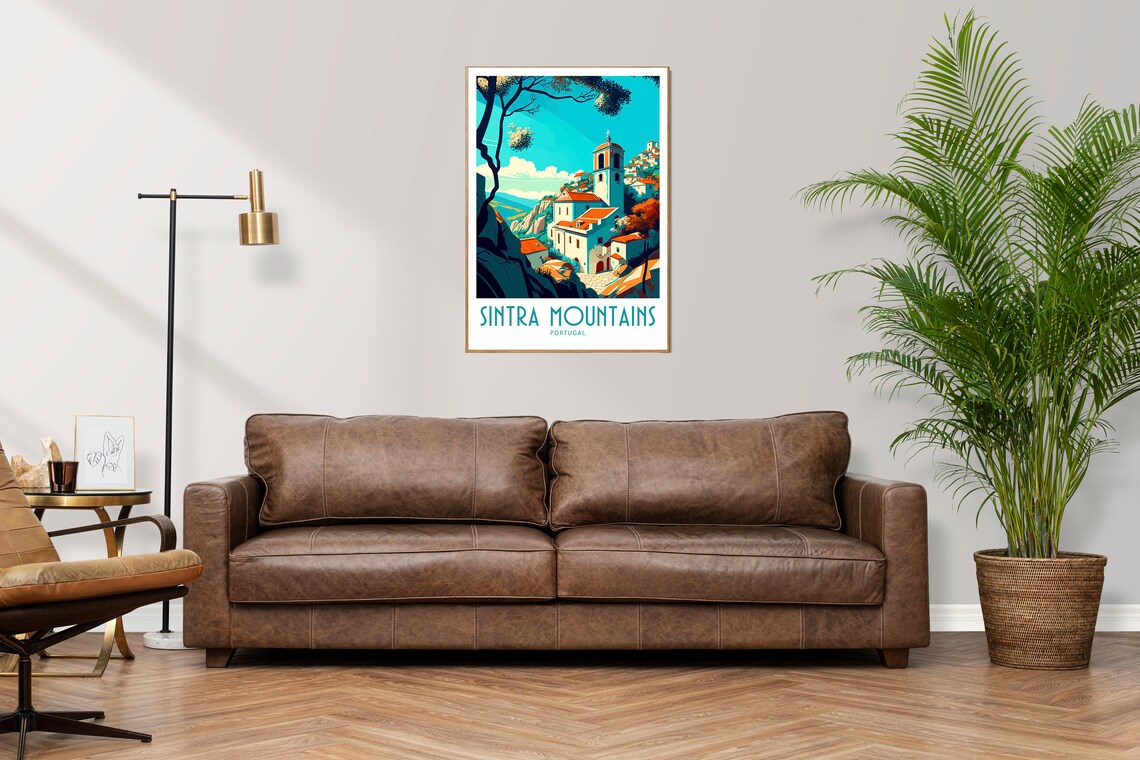 Sintra Mountains Portugal Hilltop Church Retro Travel Poster - Image 3