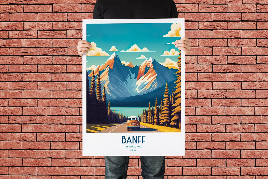 Banff National Park Vintage Mountain Road Trip Travel Poster Est 1885 - Image 2