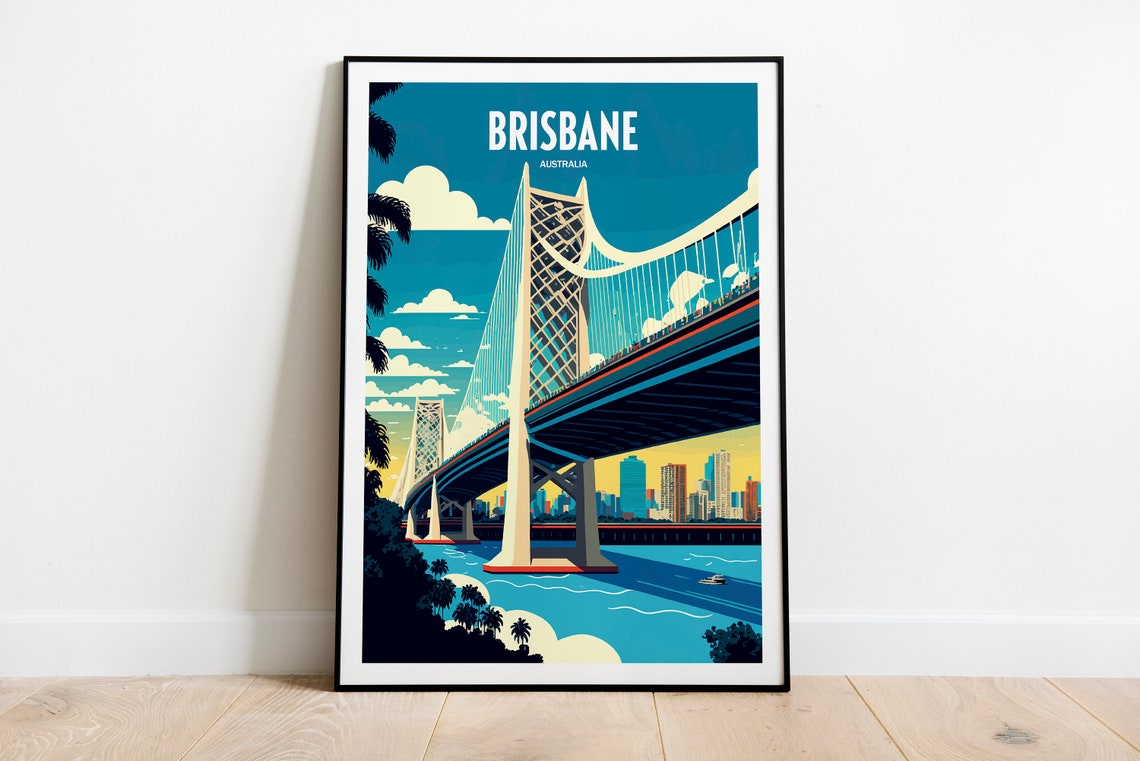 Brisbane Australia Travel Print Story Bridge Travel Art Brisbane Art Travel Print Brisbane City Brisbane Bridge Travel Poster