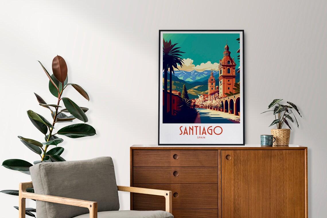 Santiago Spain Palm Promenade Cathedral Vintage Travel Poster - Image 3
