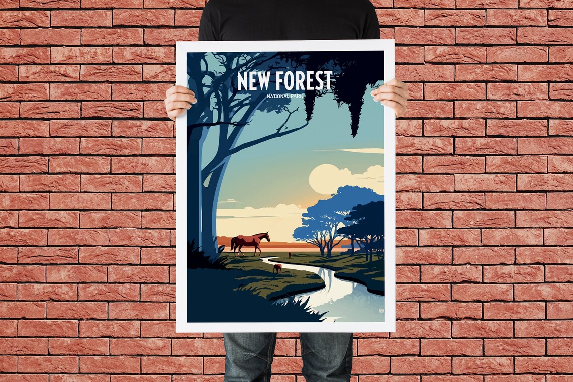 New Forest National Park Sunset Horses Vintage Travel Poster - Image 3
