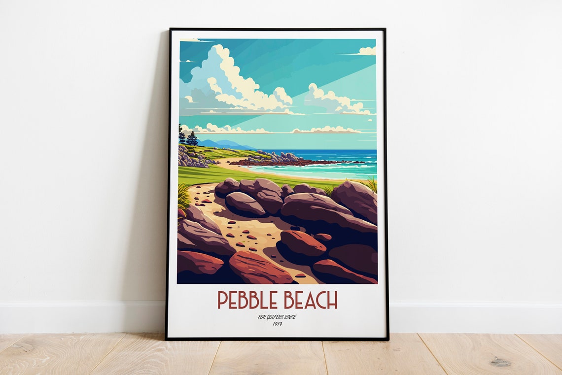 Pebble Beach Golf Course Rocky Pacific Coast Vintage Travel Poster