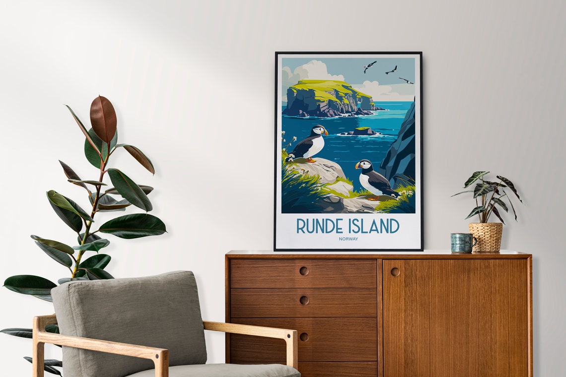 Runde Island Norway Puffin Poster with Seabirds on Sea Cliffs - Image 5