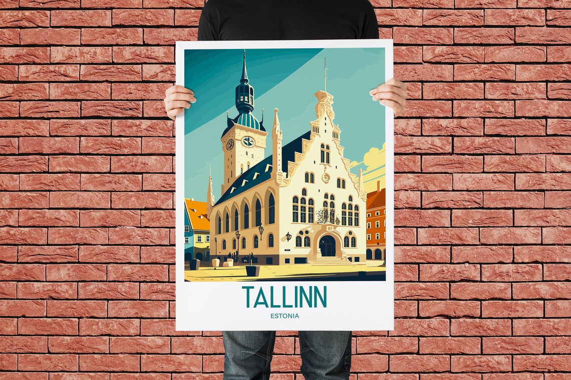 Tallinn Estonia Town Hall Square Vintage Travel Poster Decor - Image 2