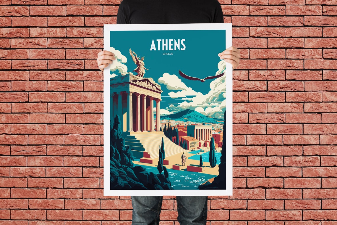 Athens Greece Ancient Temple Winged Statue Eagle Travel Poster - Image 3