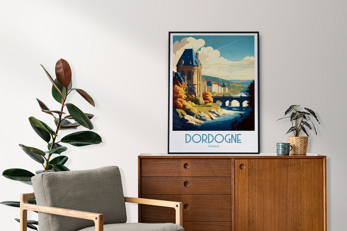 Dordogne France Riverside Chateau Vintage French Travel Poster Art - Image 4