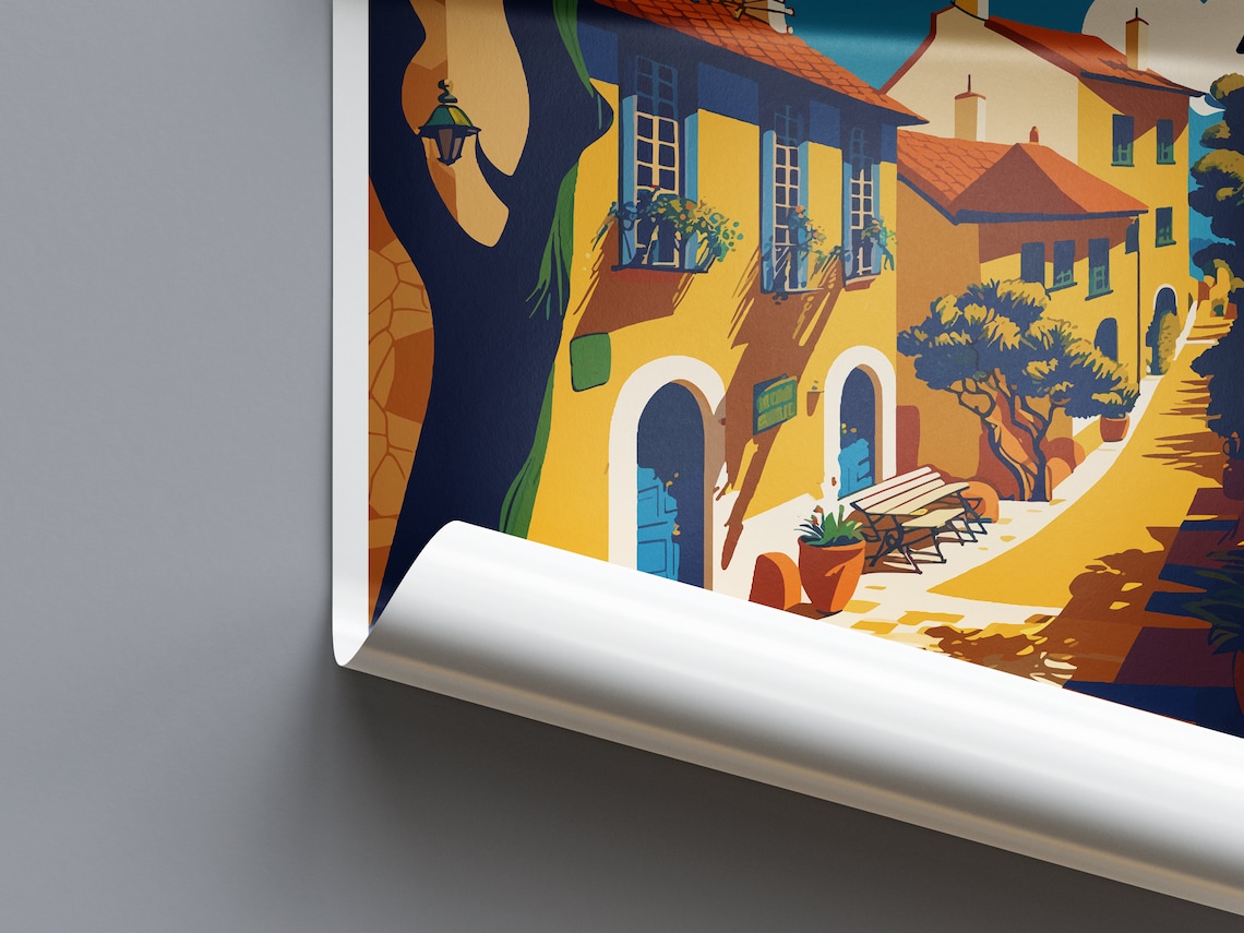 Chaves Portugal Old Town Street Tiled Houses Shade Travel Poster - Image 2