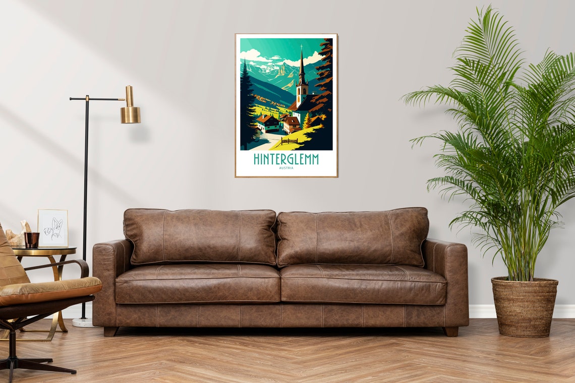 Hinterglemm Austria Alpine Village Church Retro Travel Poster - Image 3