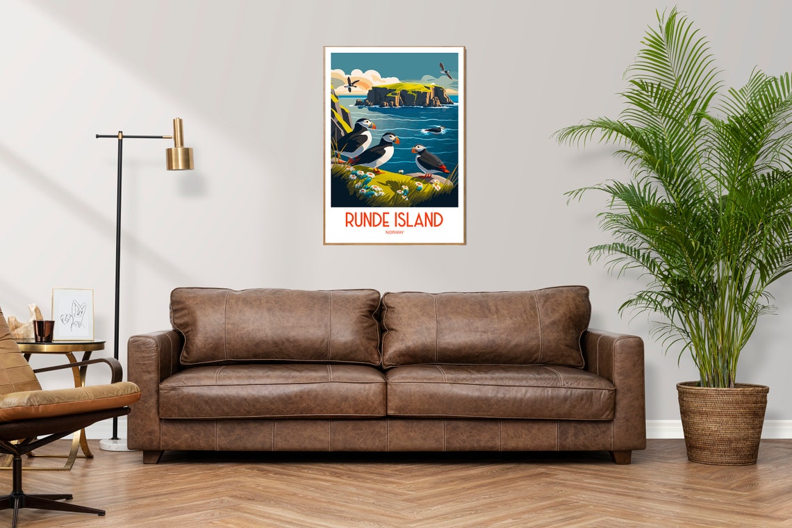 Runde Island Norway Puffins Cliff Seabirds Vintage Travel Poster - Image 3
