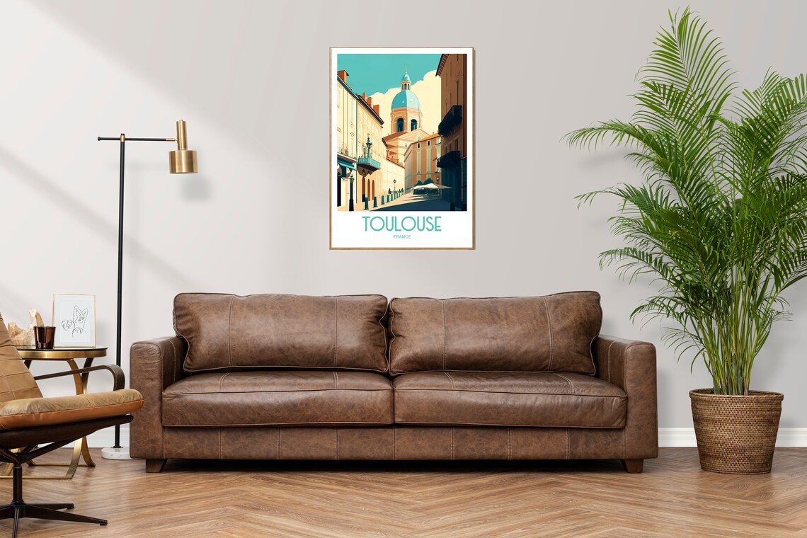 Toulouse France Blue Dome Church Street Vintage Travel Poster - Image 3