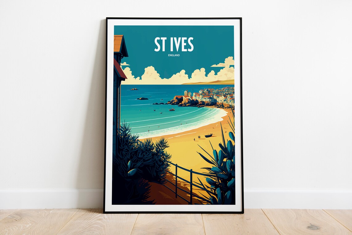 St Ives England Beach Bay Golden Sand Vintage Travel Poster Art