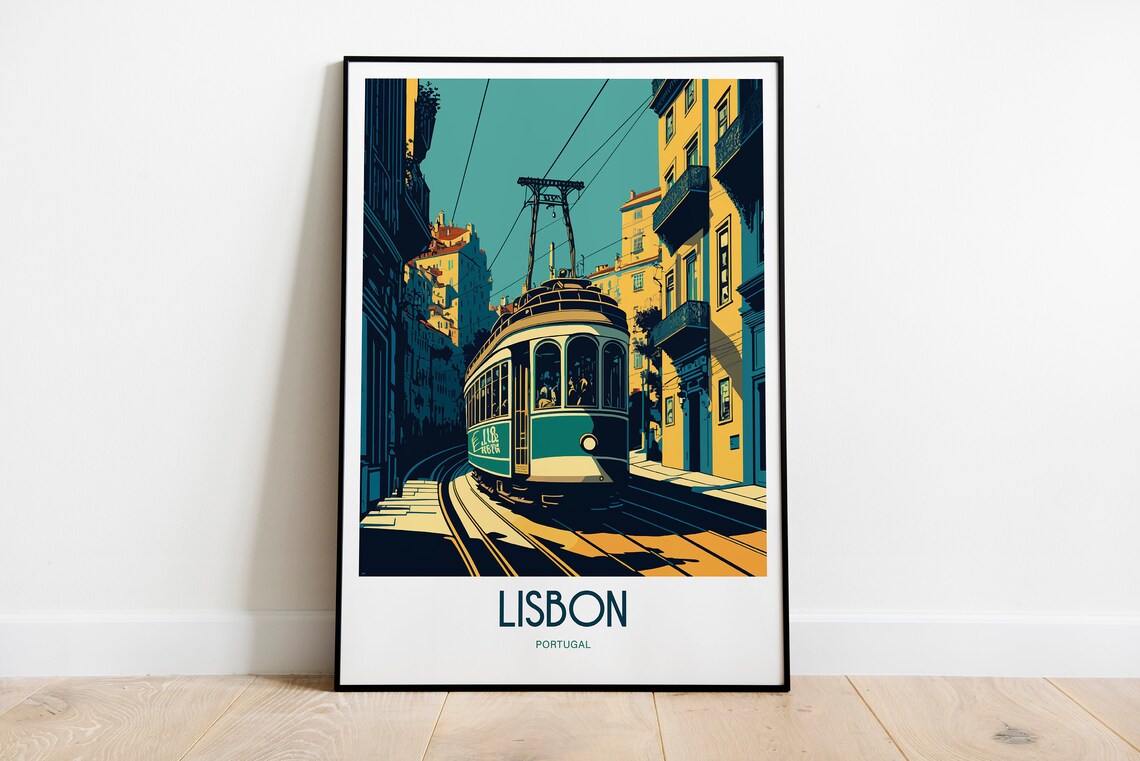 Lisbon Portugal Yellow Tram Vintage Street Retro Travel Poster - Image 3