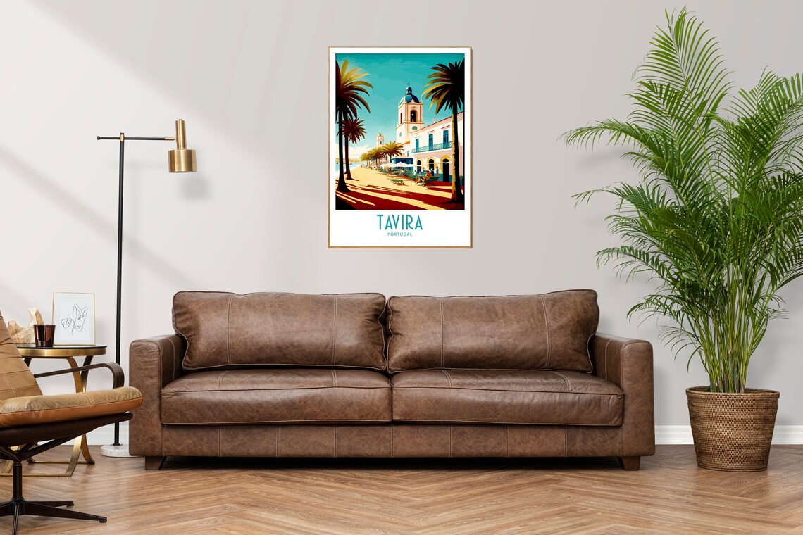 Tavira Portugal Waterfront Promenade Retro Travel Art Poster - Image 2