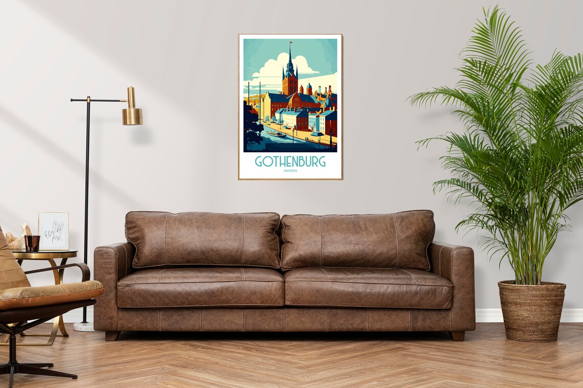 Gothenburg Sweden Harbor Church Spire Canal Boat Travel Poster - Image 3