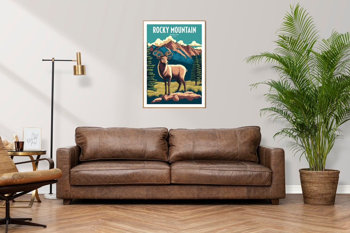 Rocky Mountain National Park Vintage Poster Bighorn Sheep Wildlife Art - Image 2
