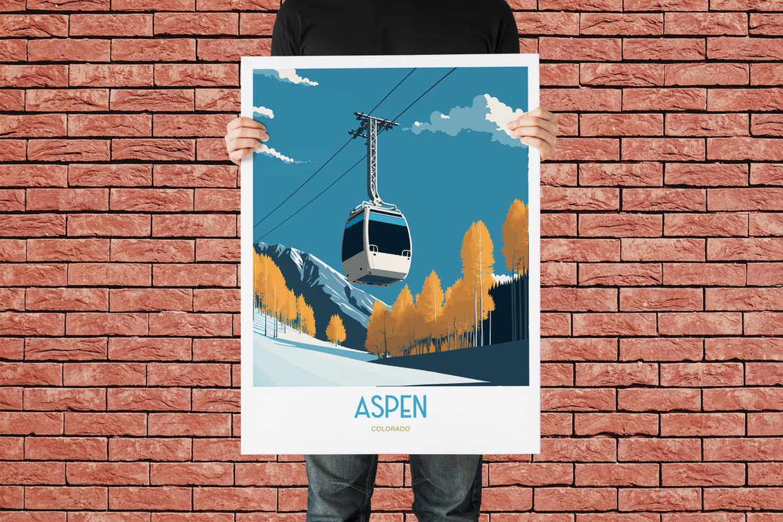 Aspen Ski Travel Print Aspen Resort Travel Art Skiing Travel Print Skiing Lift Peak Skiing Travel Poster - Image 3
