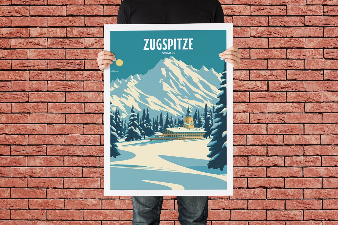 Zugspitze Germany Snowy Mountain Peak Alpine Lodge Travel Poster - Image 4