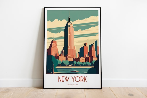 New York Empire State Building Skyline Vintage Travel Poster