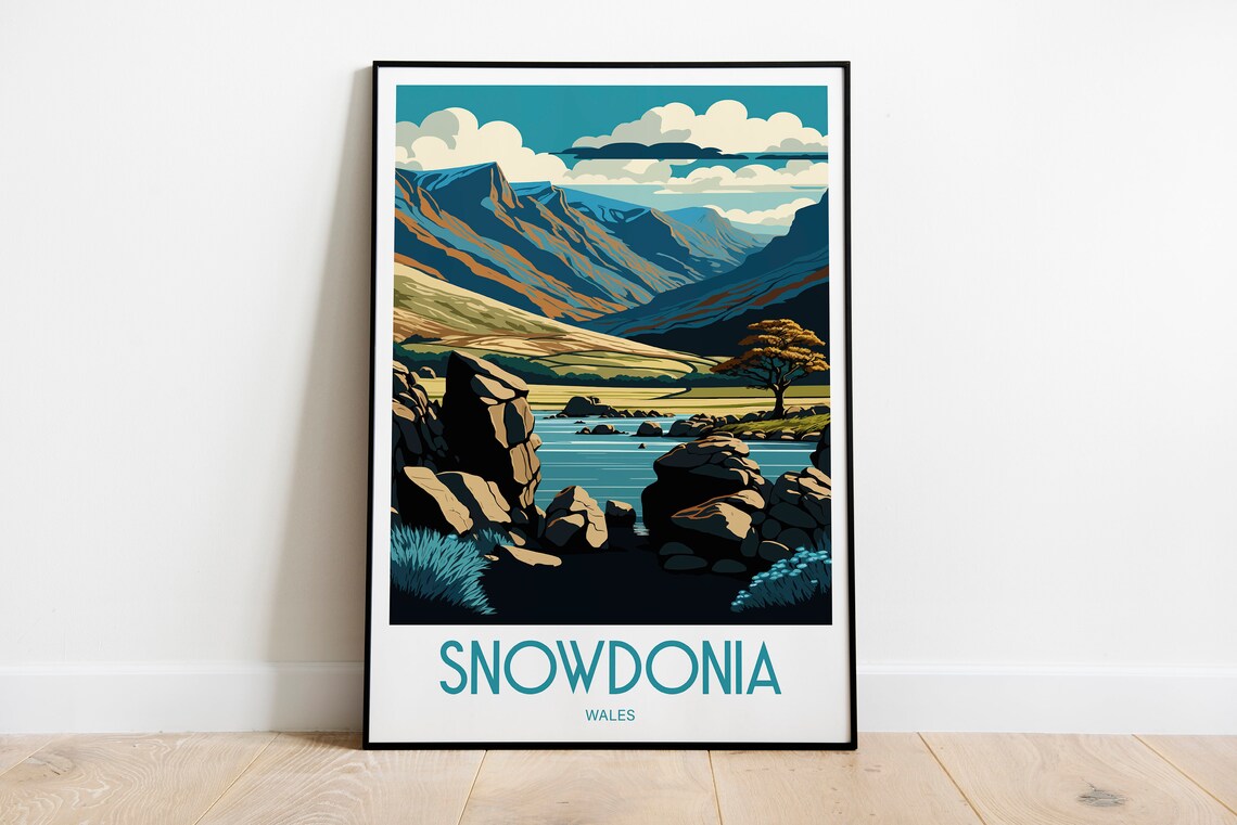 Snowdonia Travel Poster, Wales National Park Art
