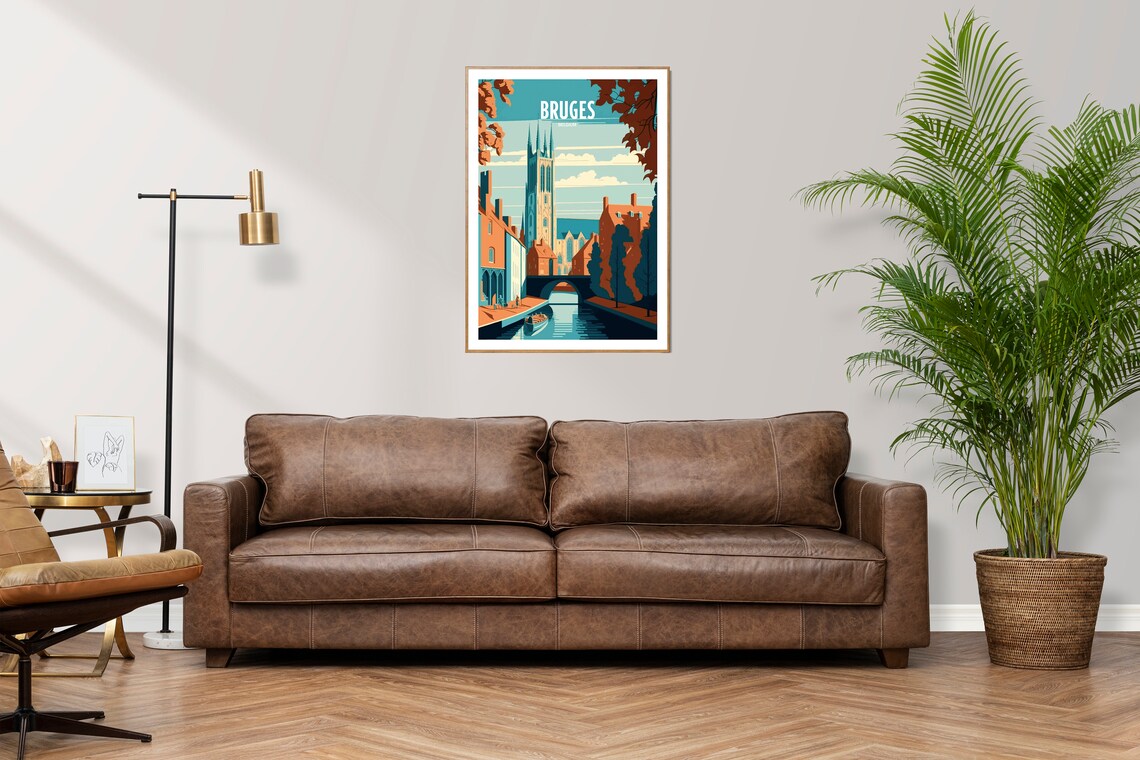 Bruges Belgium Gothic Bell Tower Canal Scene Retro Travel Poster - Image 3