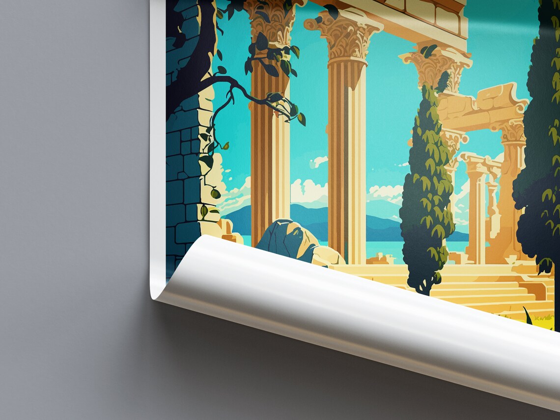 Olympia Greece Travel Poster with Ancient Temple Ruins and Columns