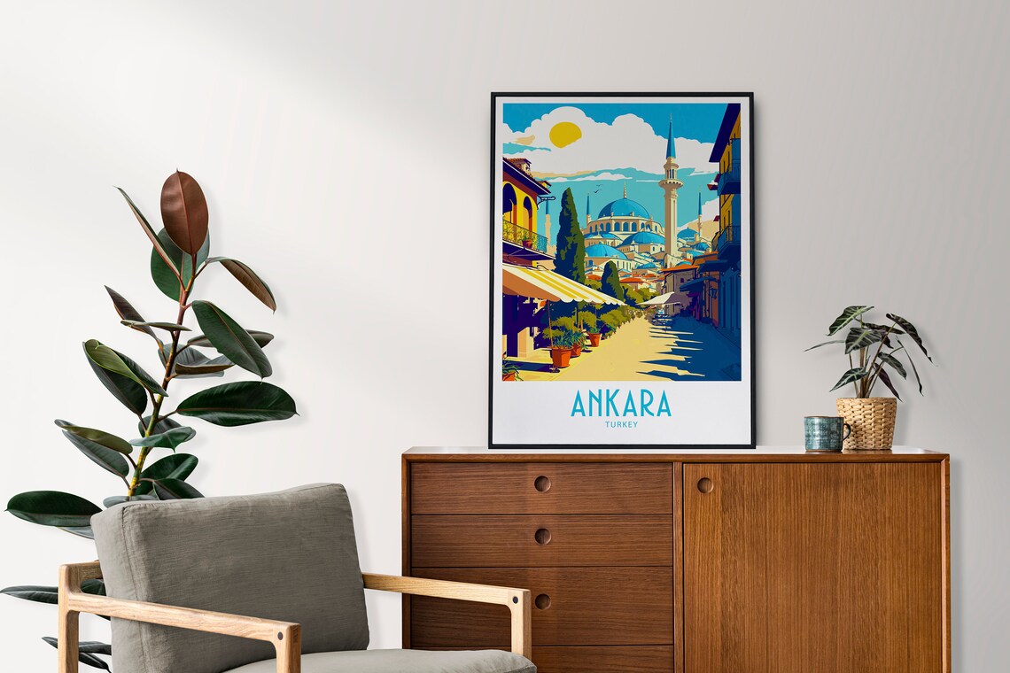 Ankara Turkey Street Cafe Mosque Domes Vintage Travel Poster - Image 4